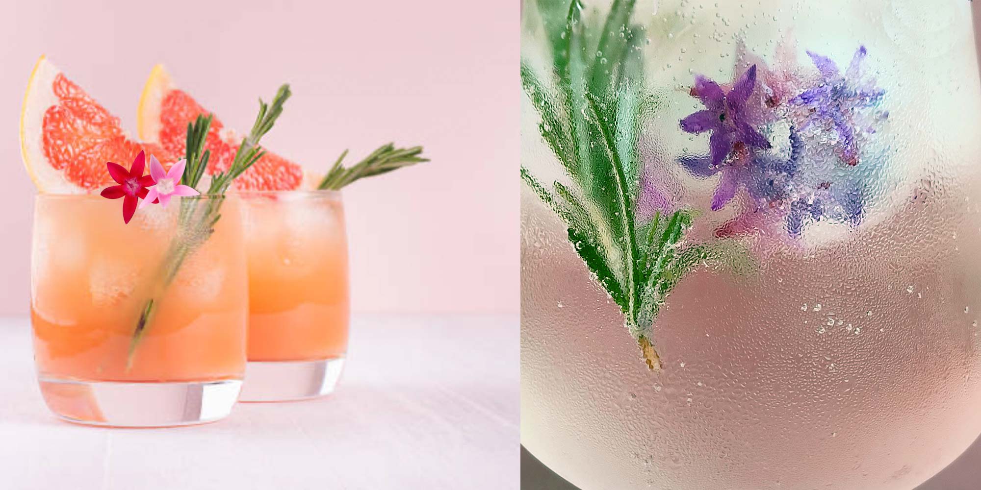 Peach Less : Cocktail à base de Romarin frais, Prosseco, Gin à la liqueur de pêche et fleurs de Pentas